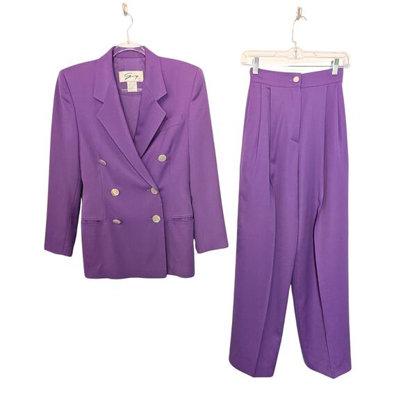 100% wool Purple Pantsuit — Mother of Pearl Buttons - Picture 1 of 8